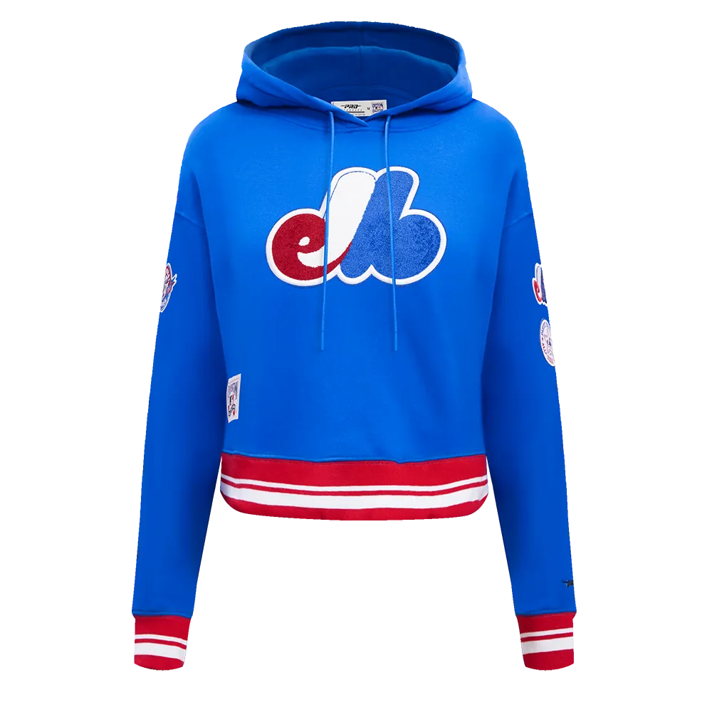 MLB MONTREAL EXPOS RETRO CLASSIC WOMEN'S RIB CROPPED PO HOODIE (ROYAL BLUE/RED)