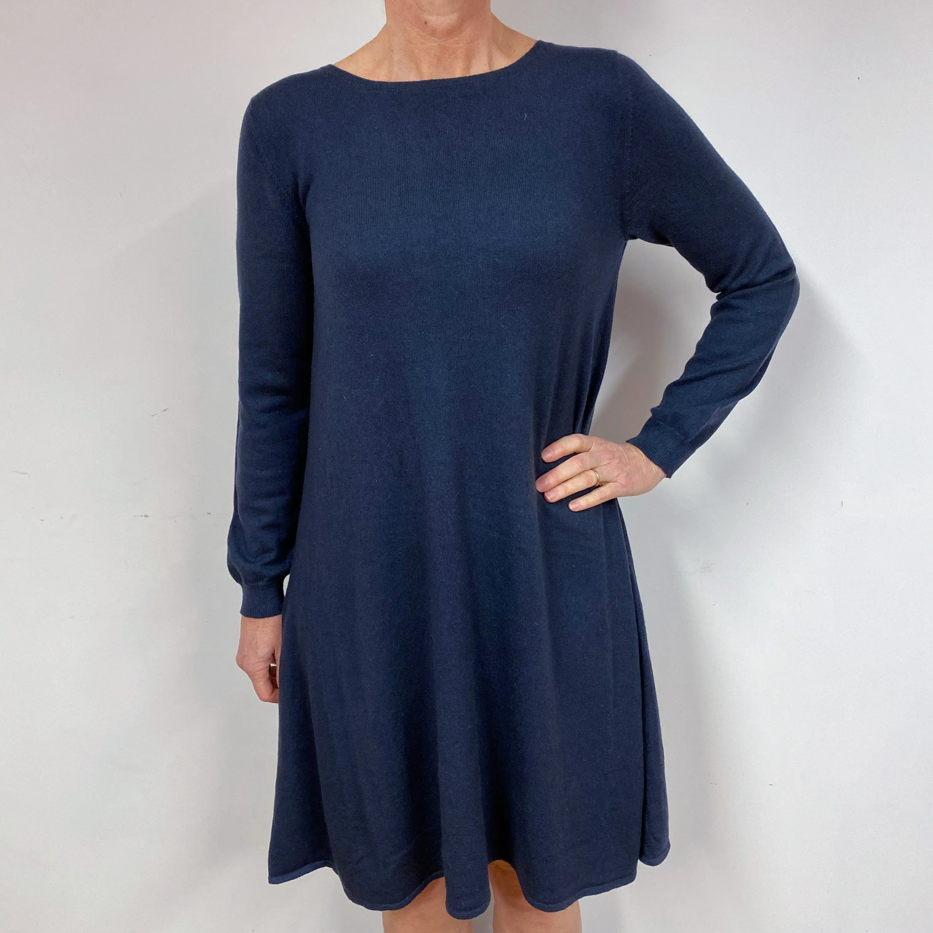 Navy Blue Slouchy Cashmere Crew Neck Dress