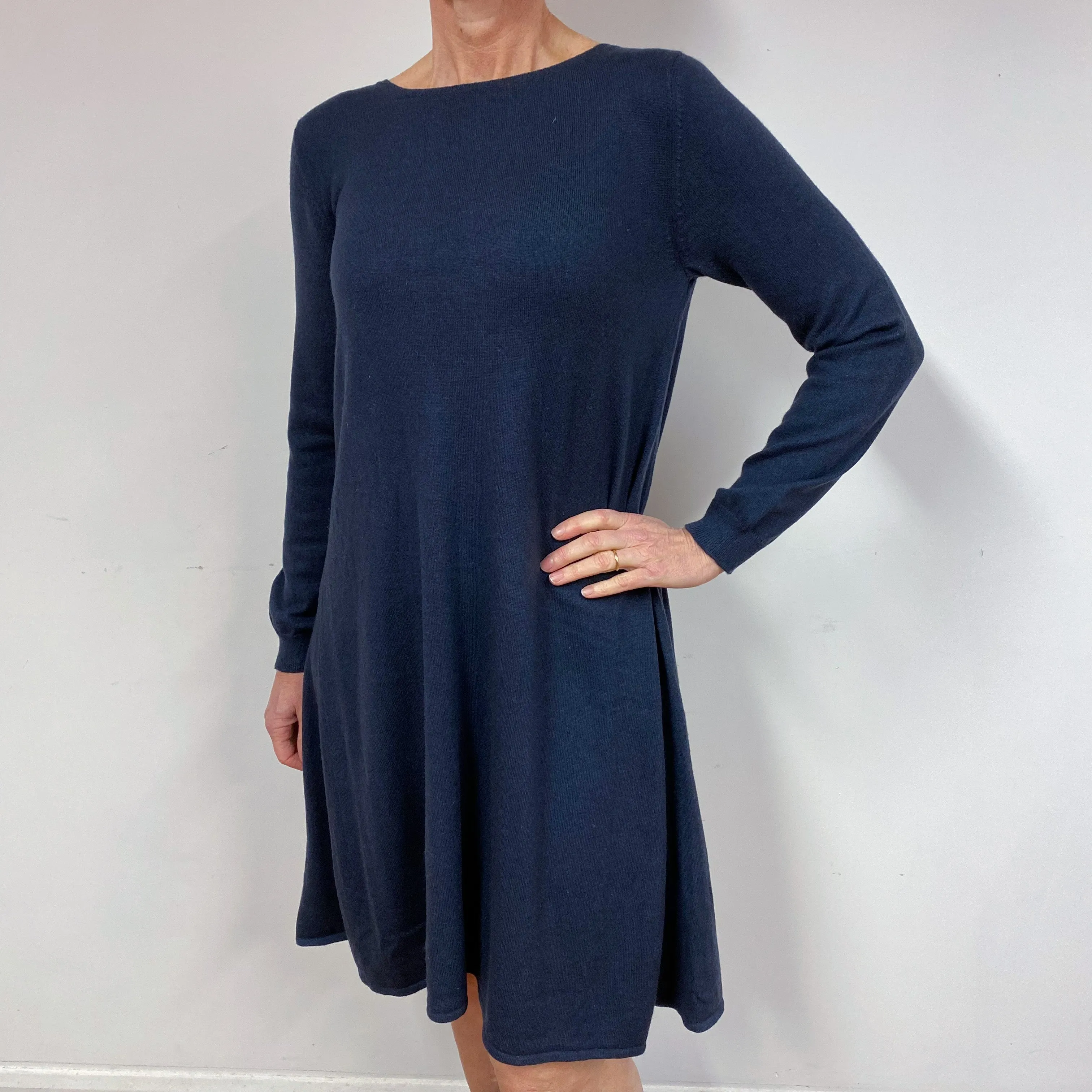 Navy Blue Slouchy Cashmere Crew Neck Dress