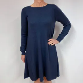 Navy Blue Slouchy Cashmere Crew Neck Dress
