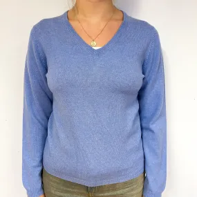 New Pale Purple Blue Cashmere V-Neck Jumper Small