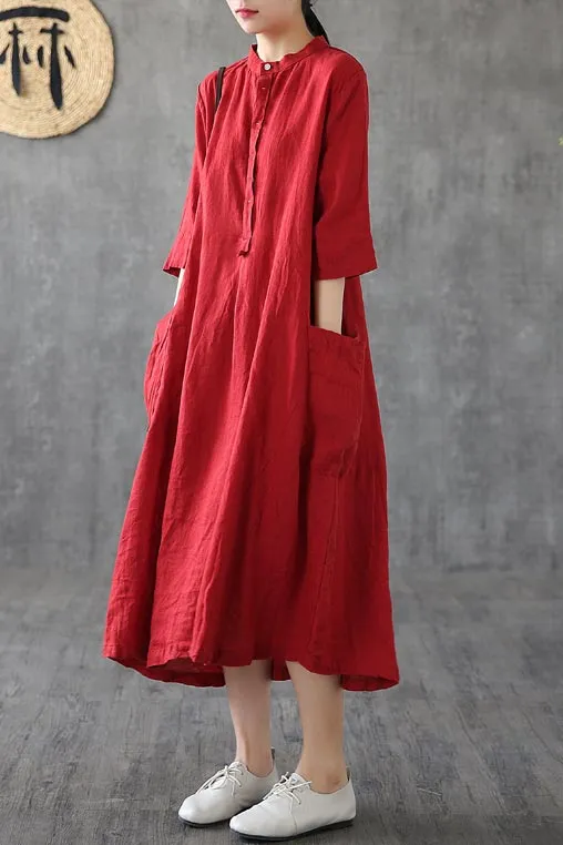 New summer a-line dress with short sleeves and A stand-up collar 190156