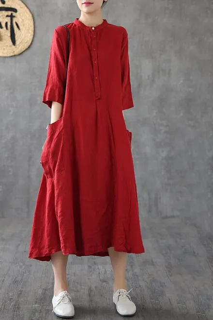New summer a-line dress with short sleeves and A stand-up collar 190156