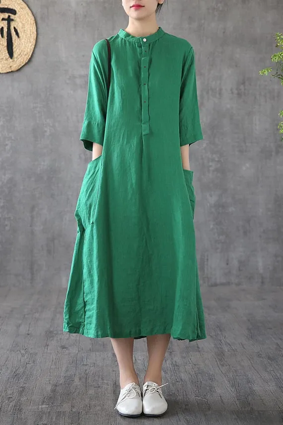 New summer a-line dress with short sleeves and A stand-up collar 190156