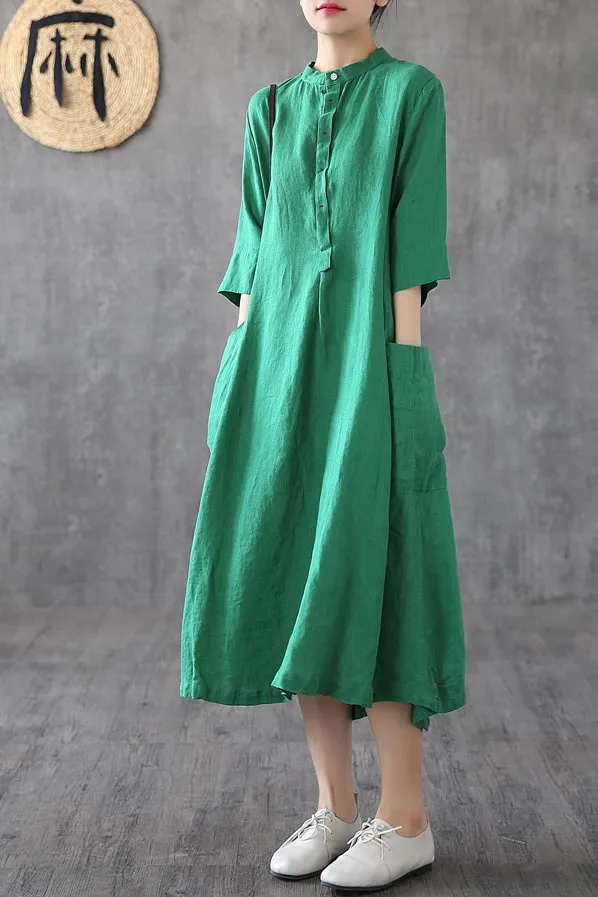 New summer a-line dress with short sleeves and A stand-up collar 190156
