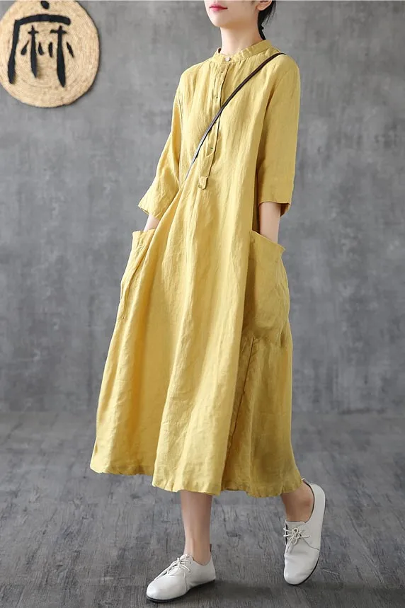 New summer a-line dress with short sleeves and A stand-up collar 190156