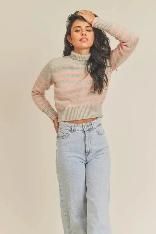OKAY WITH ME STRIPED TURTLENECK SWEATER