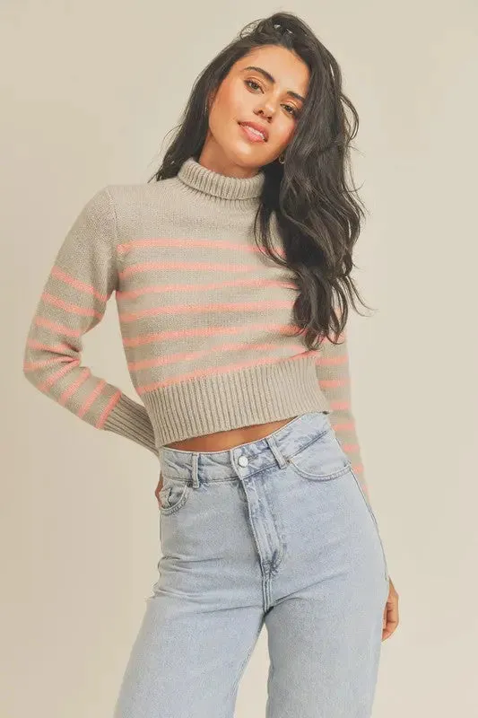 OKAY WITH ME STRIPED TURTLENECK SWEATER