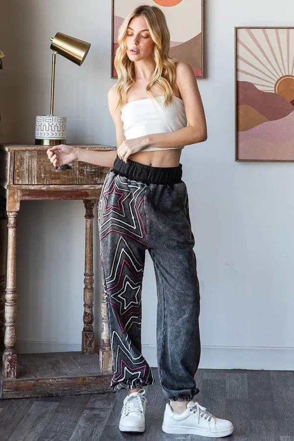 Oli & Hali Mineral Washed Star Detailed Joggers in Black