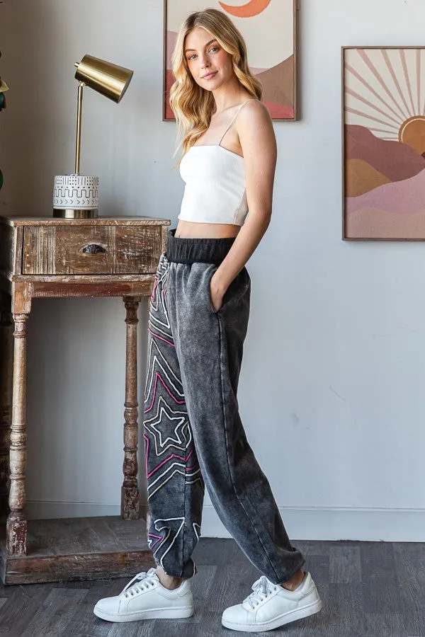 Oli & Hali Mineral Washed Star Detailed Joggers in Black