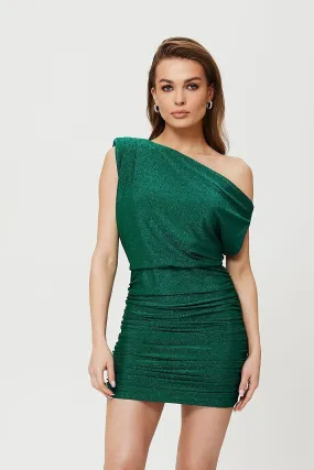 One shoulder metallic thread mini evening dress