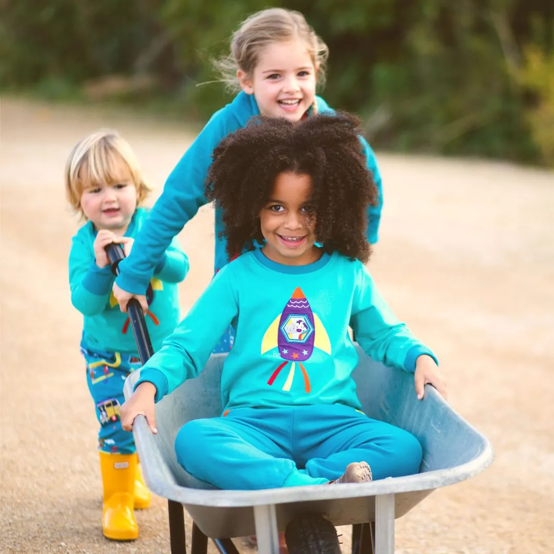 Organic Cotton Long Sleeve Kids T-Shirt with Rocket Appliqué