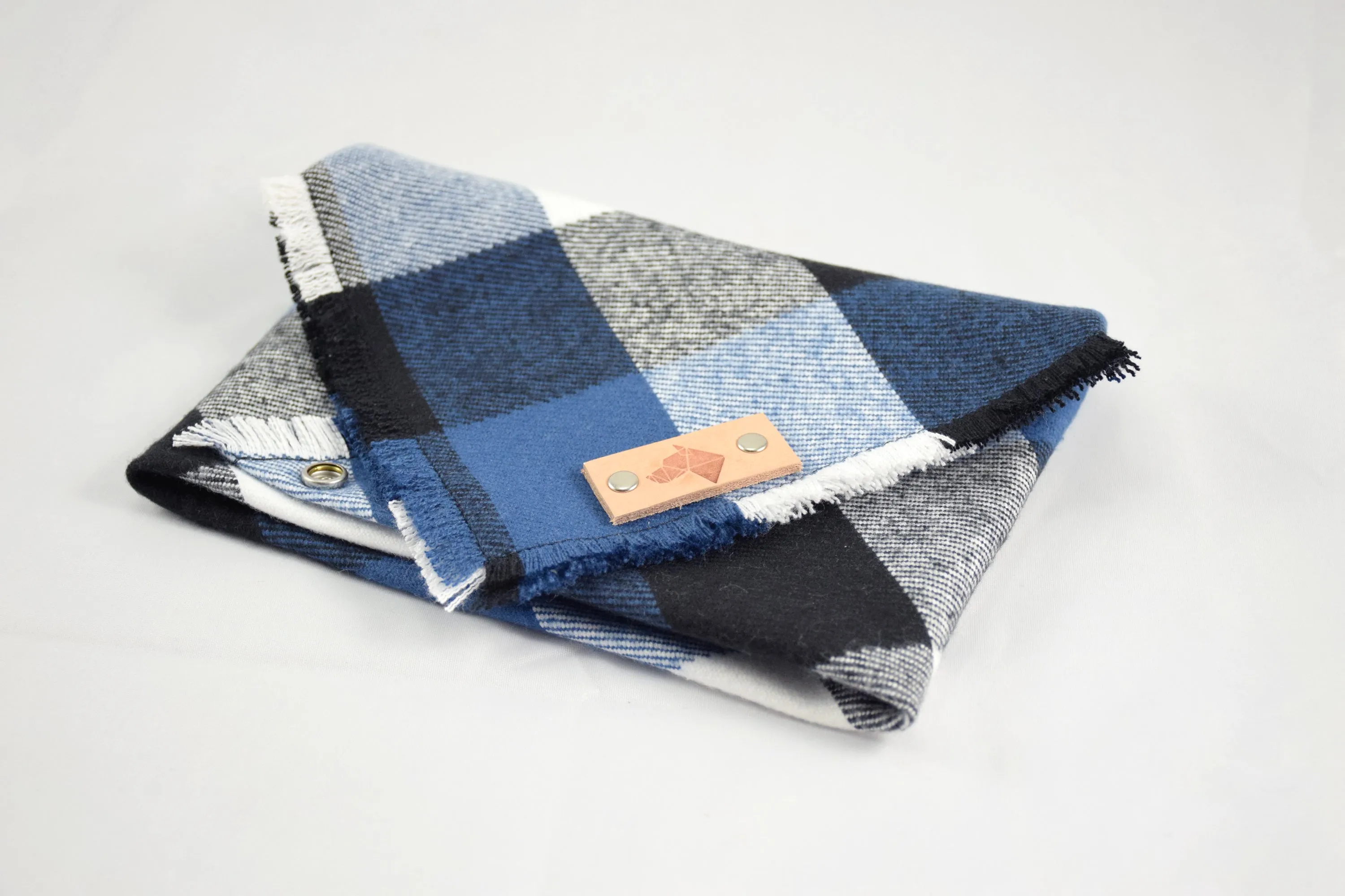 PACIFIC Fringed Flannel Dog Bandana - Snap/Tie On Cotton Scarf