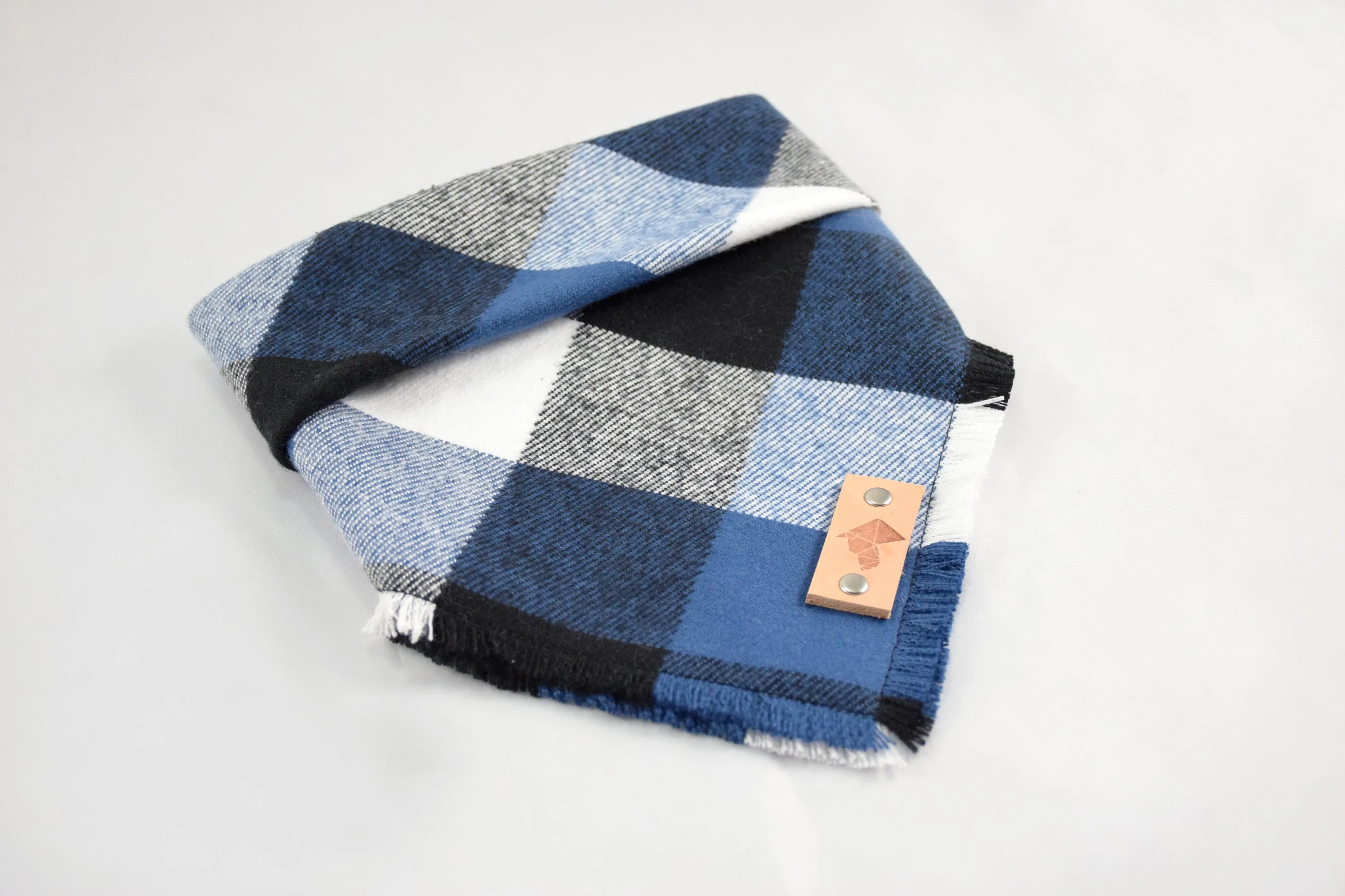 PACIFIC Fringed Flannel Dog Bandana - Snap/Tie On Cotton Scarf
