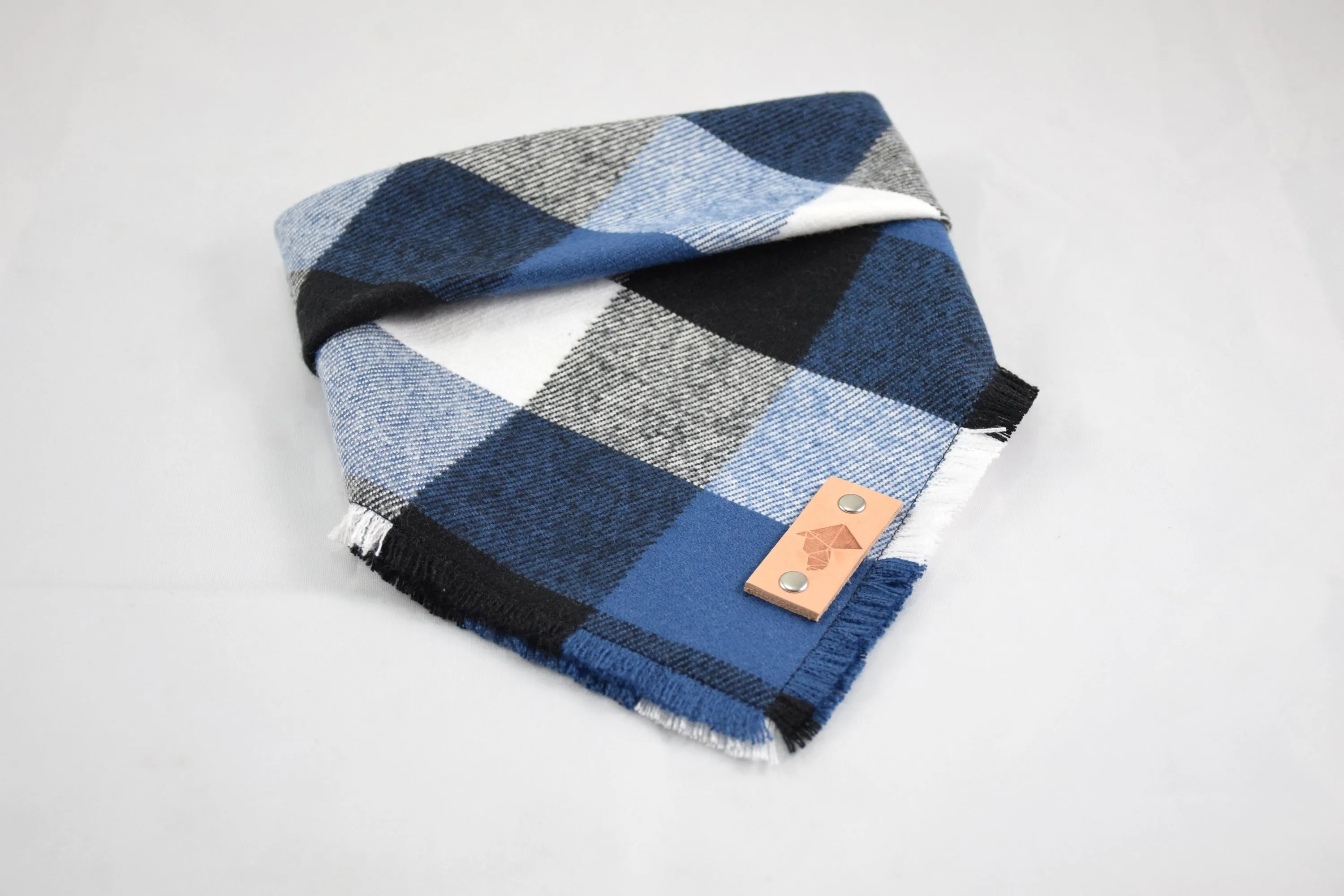 PACIFIC Fringed Flannel Dog Bandana - Snap/Tie On Cotton Scarf