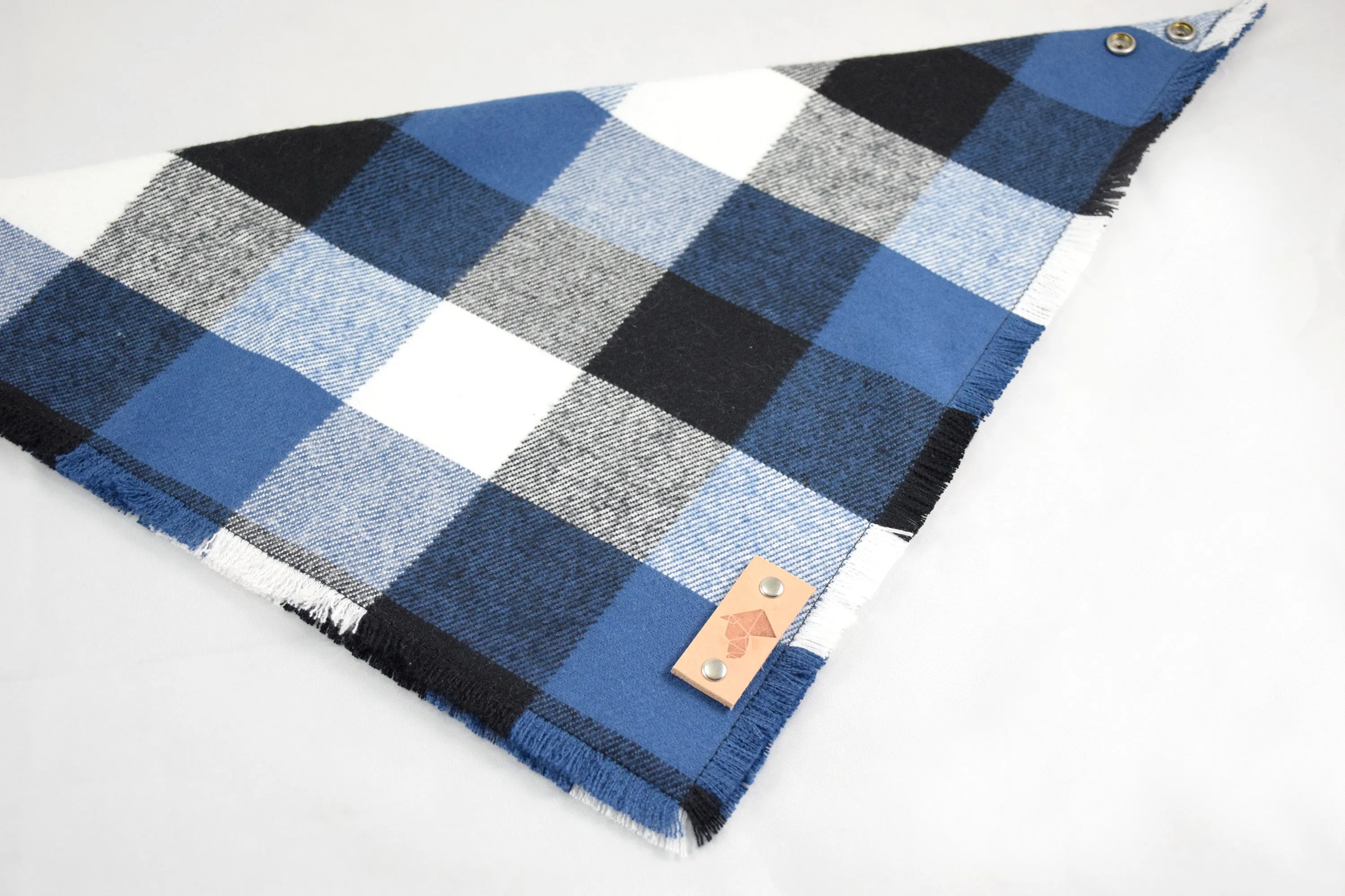 PACIFIC Fringed Flannel Dog Bandana - Snap/Tie On Cotton Scarf