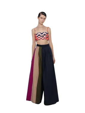 Patchwork Nylon Wide High Waist Pants Multicolor