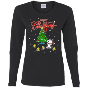 Peanuts-snoopy Christmas Tree Women Long Sleeve Shirt