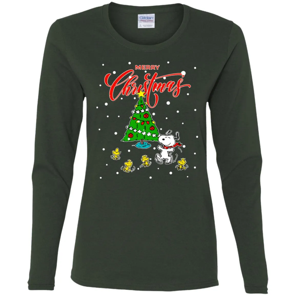 Peanuts-snoopy Christmas Tree Women Long Sleeve Shirt