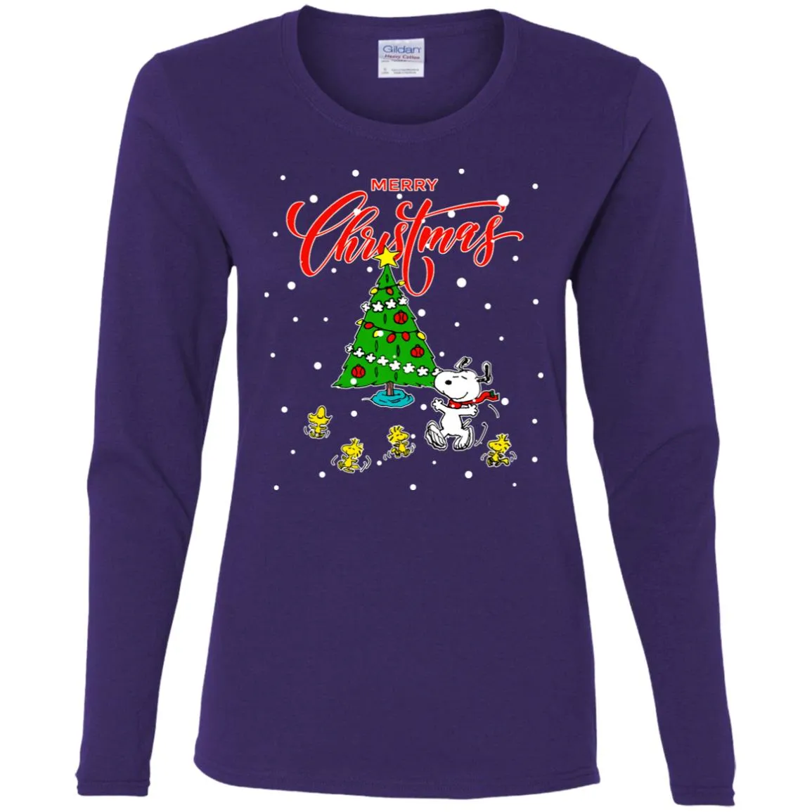 Peanuts-snoopy Christmas Tree Women Long Sleeve Shirt