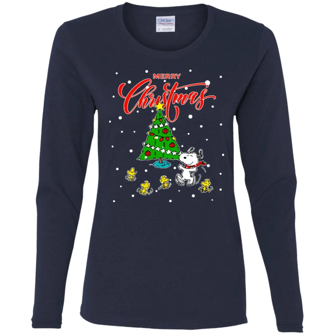 Peanuts-snoopy Christmas Tree Women Long Sleeve Shirt