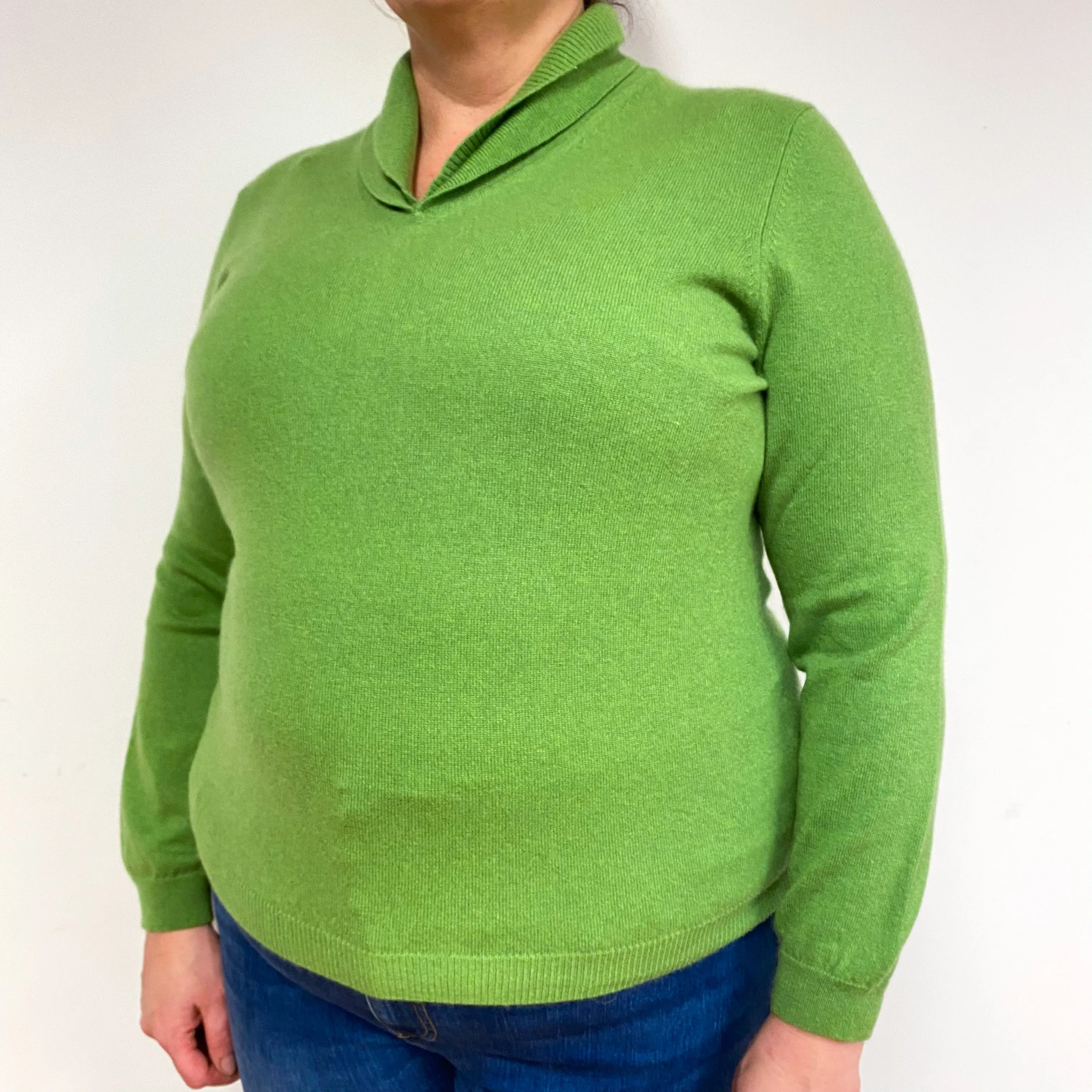 Pear Green Cashmere V-Neck Jumper Extra Large
