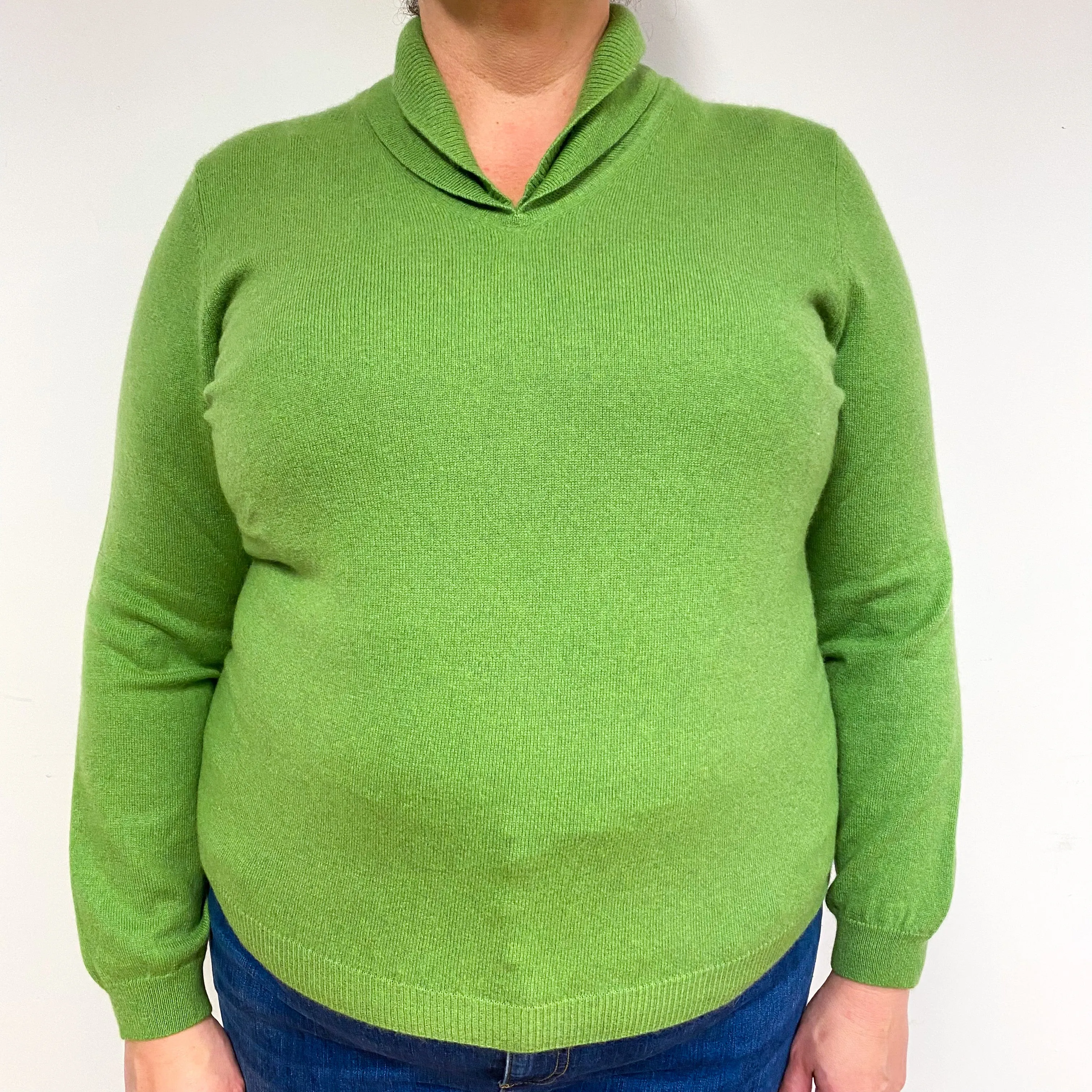 Pear Green Cashmere V-Neck Jumper Extra Large