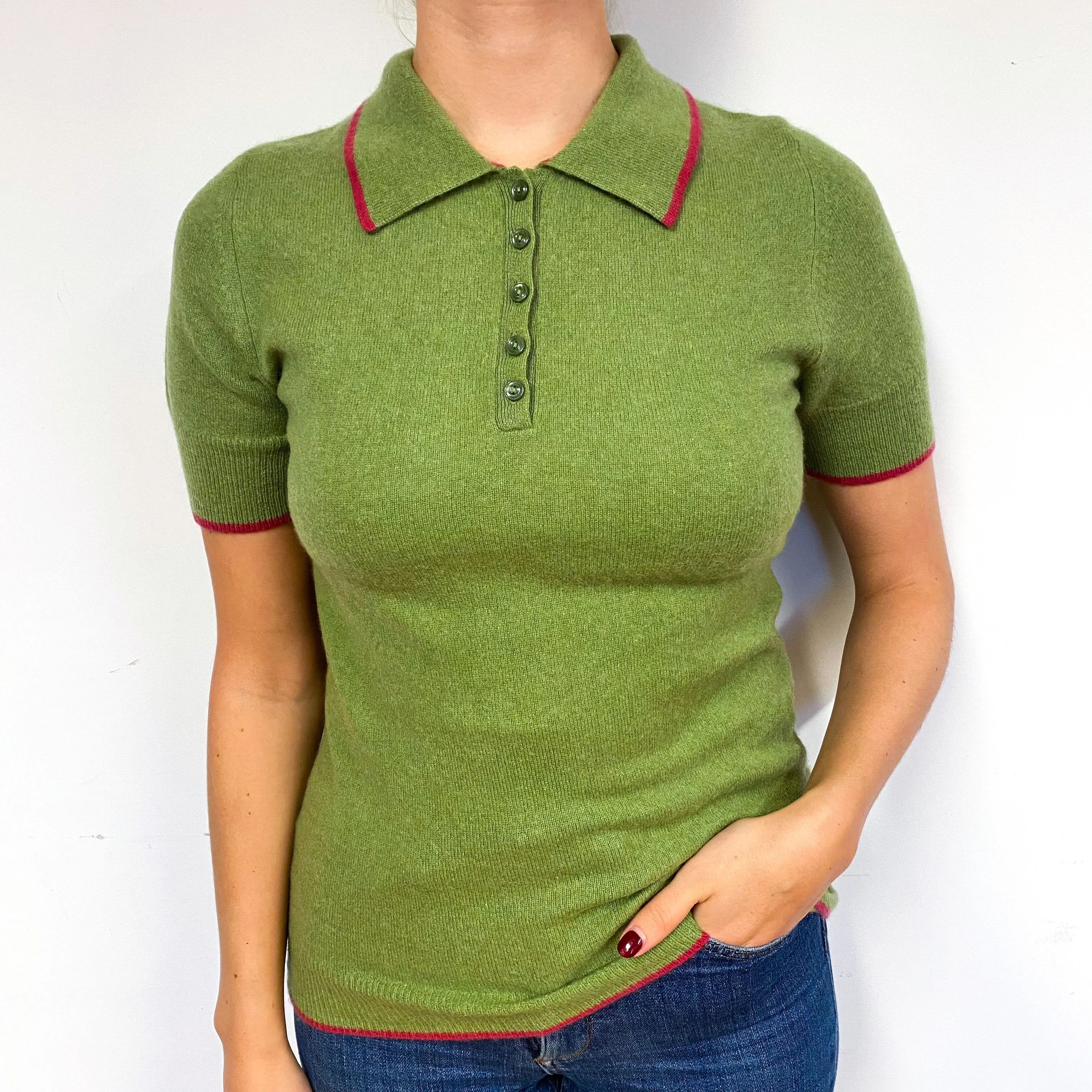 Pear Green Collared Cashmere Short Sleeve Jumper Small
