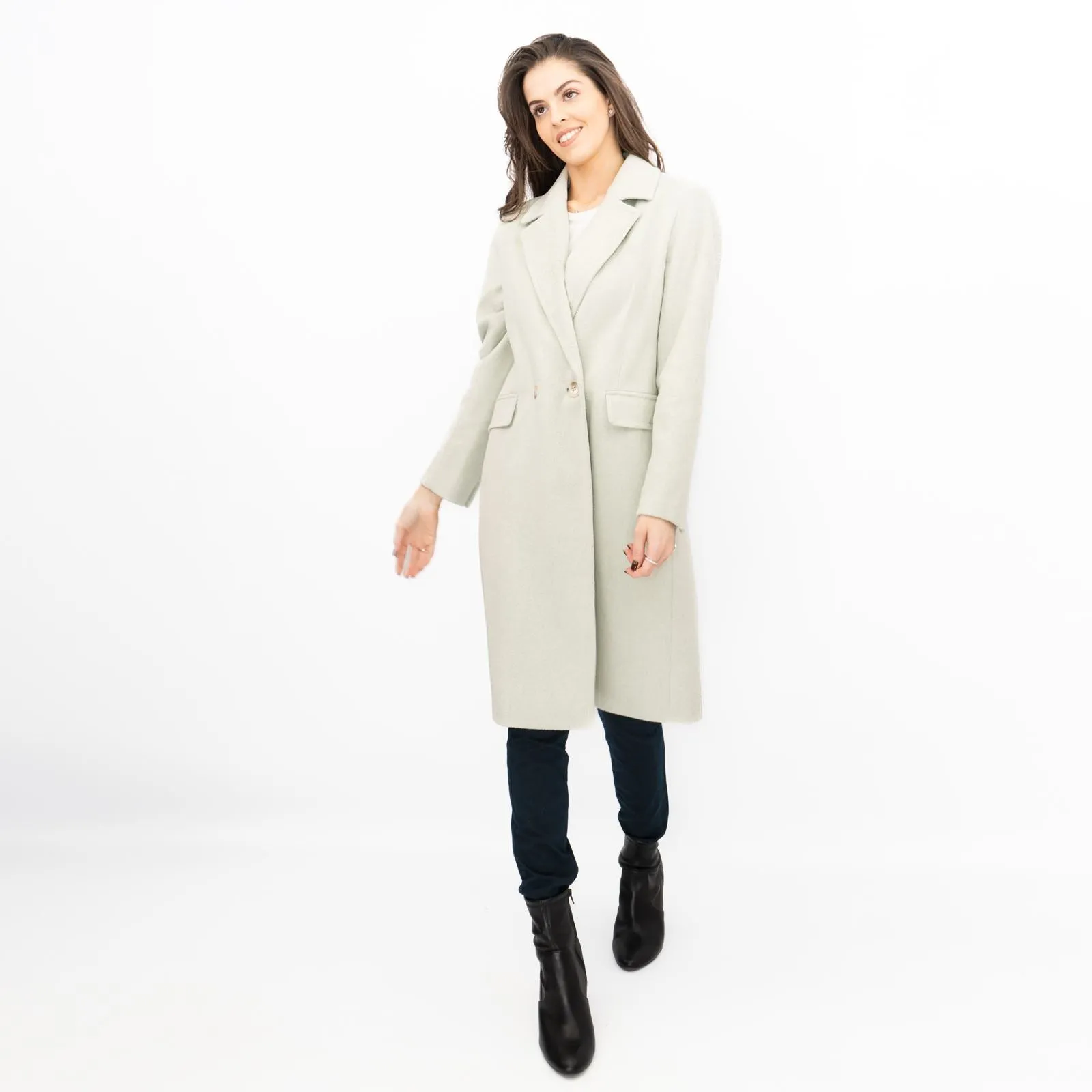 Phase Eight Revere Coat Wool Blend Double Breasted Knee Length Light Green