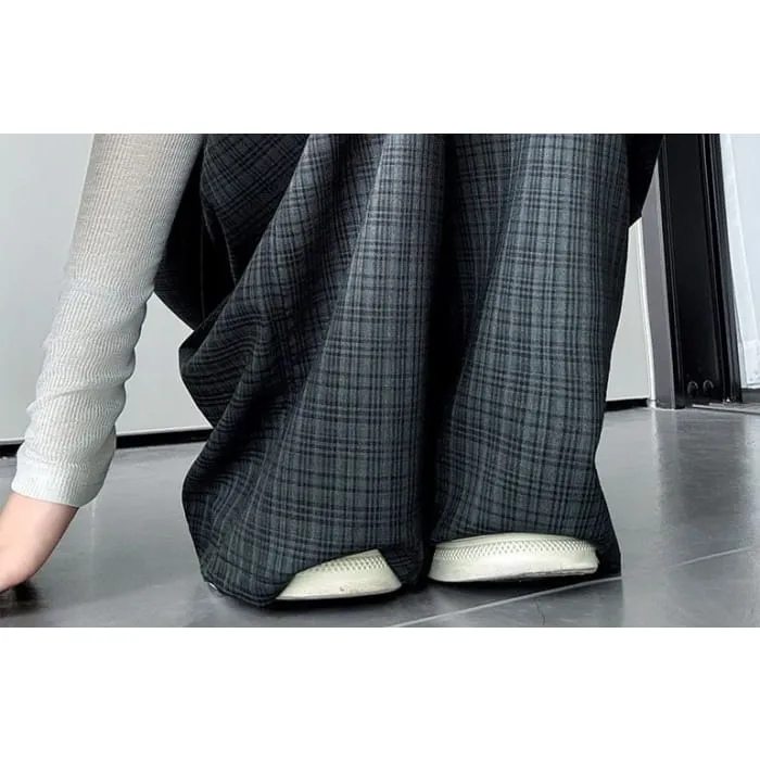 Plaid High Waist Drawstring Wide Leg Pants