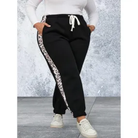 Plus Size Leopard Print On The Side Joggers