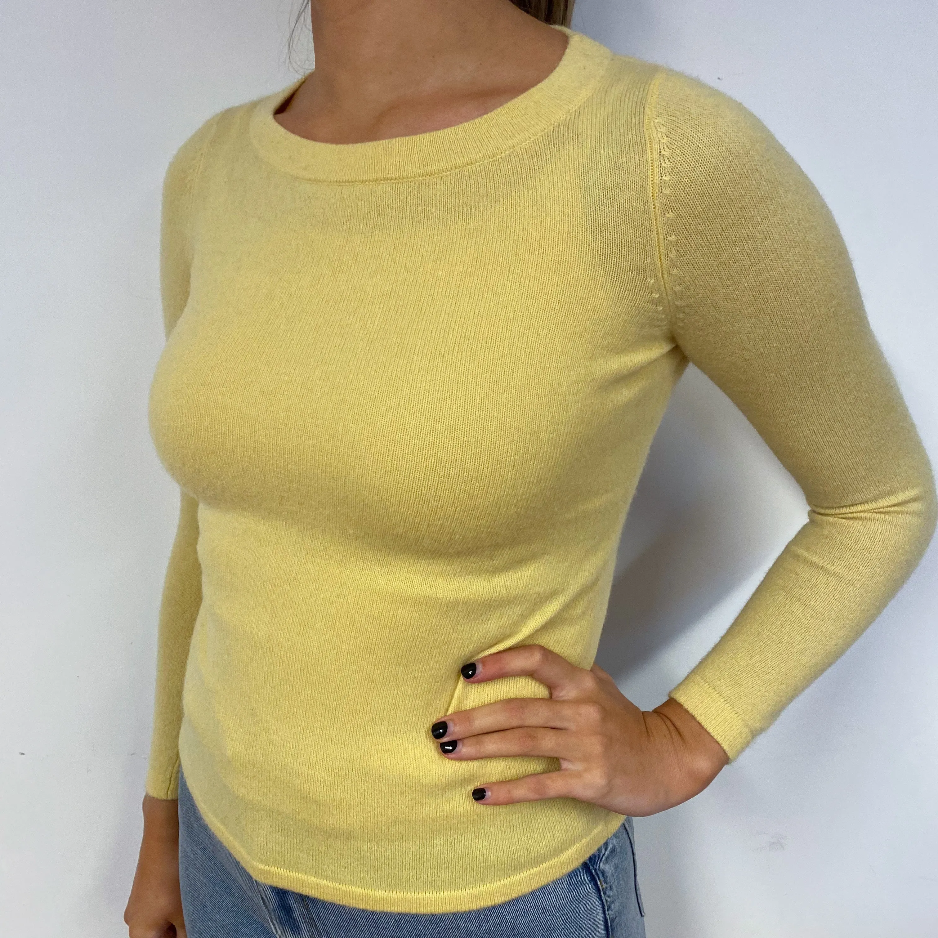 Primrose Yellow Cashmere Crew Neck Jumper Small