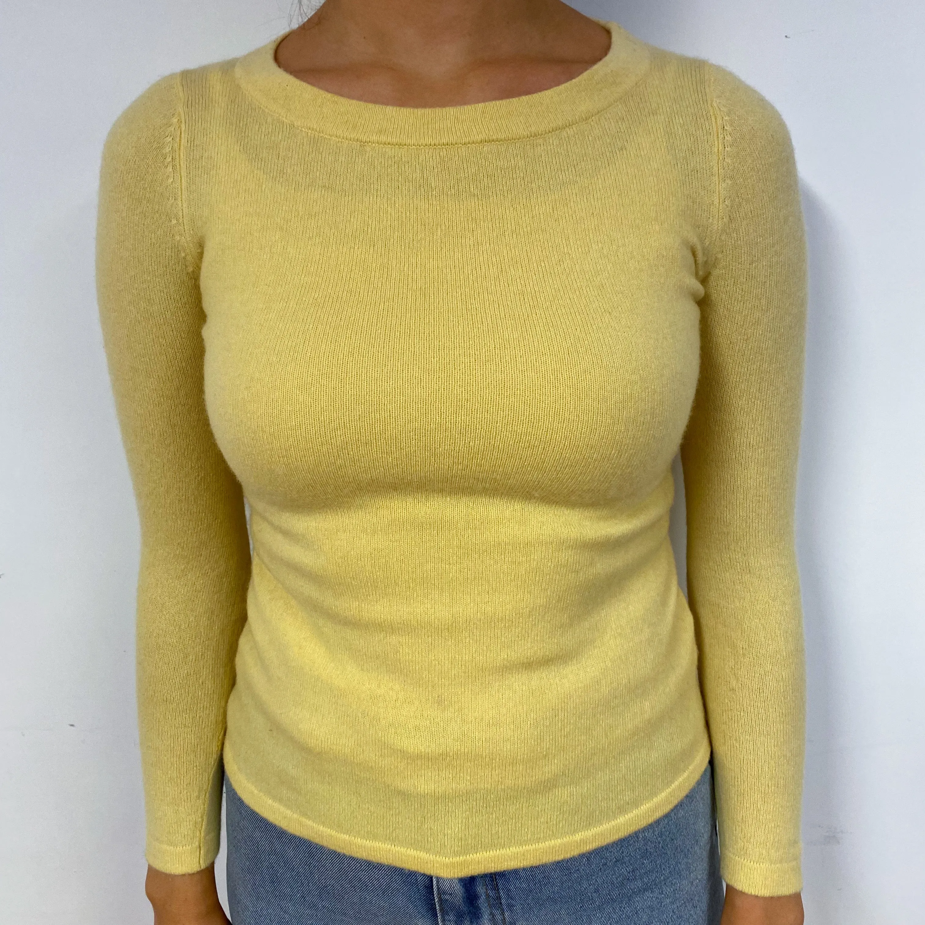 Primrose Yellow Cashmere Crew Neck Jumper Small