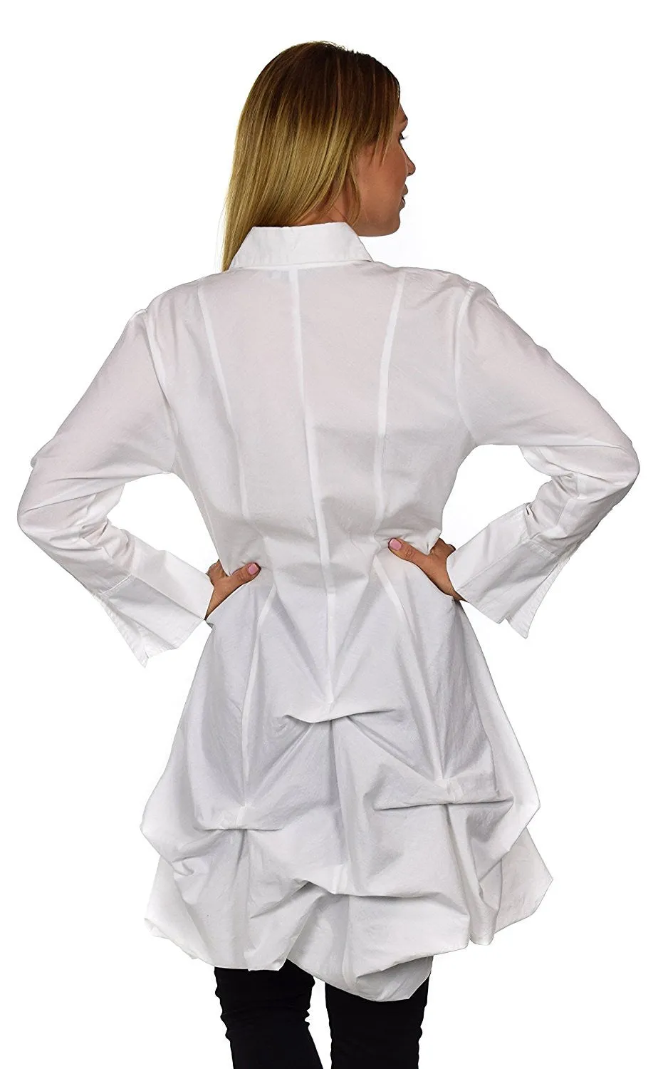 Puckered Look Button Down Uneven Swing Dress Shirt Top Plus Sizes