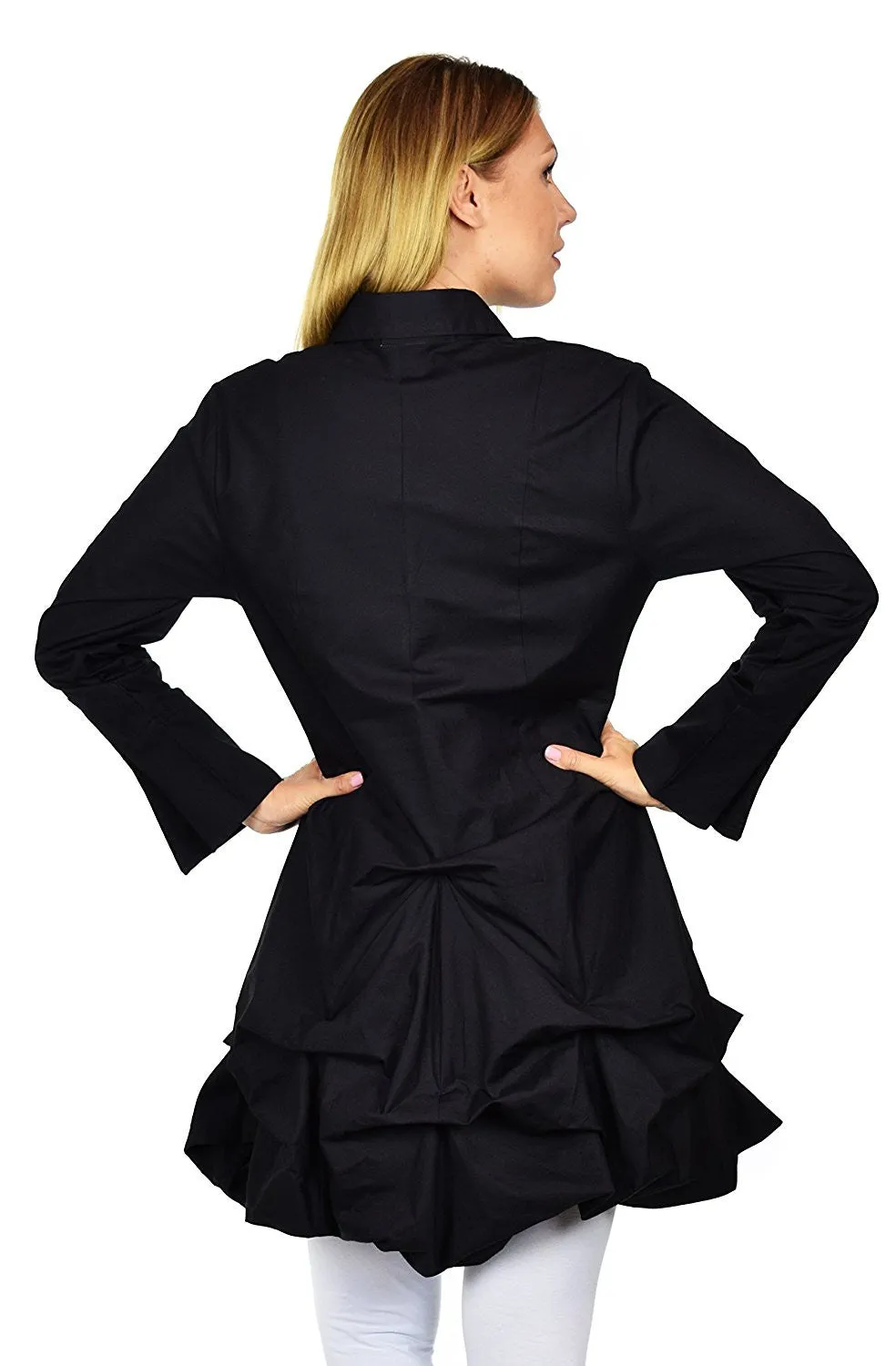 Puckered Look Button Down Uneven Swing Dress Shirt Top Plus Sizes
