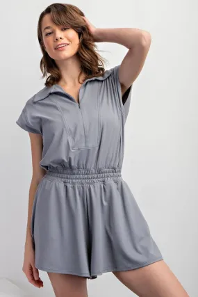 Rhino Grey Peony Butter Short Sleeve Quarter Zip Romper