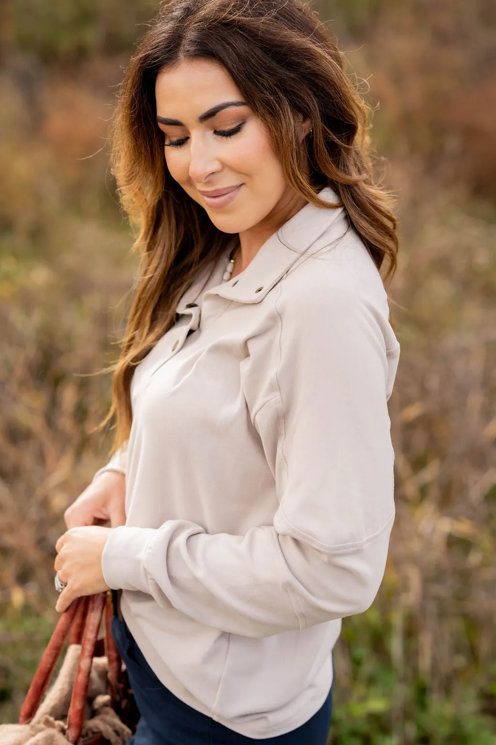 Rib Accented Button Pullover