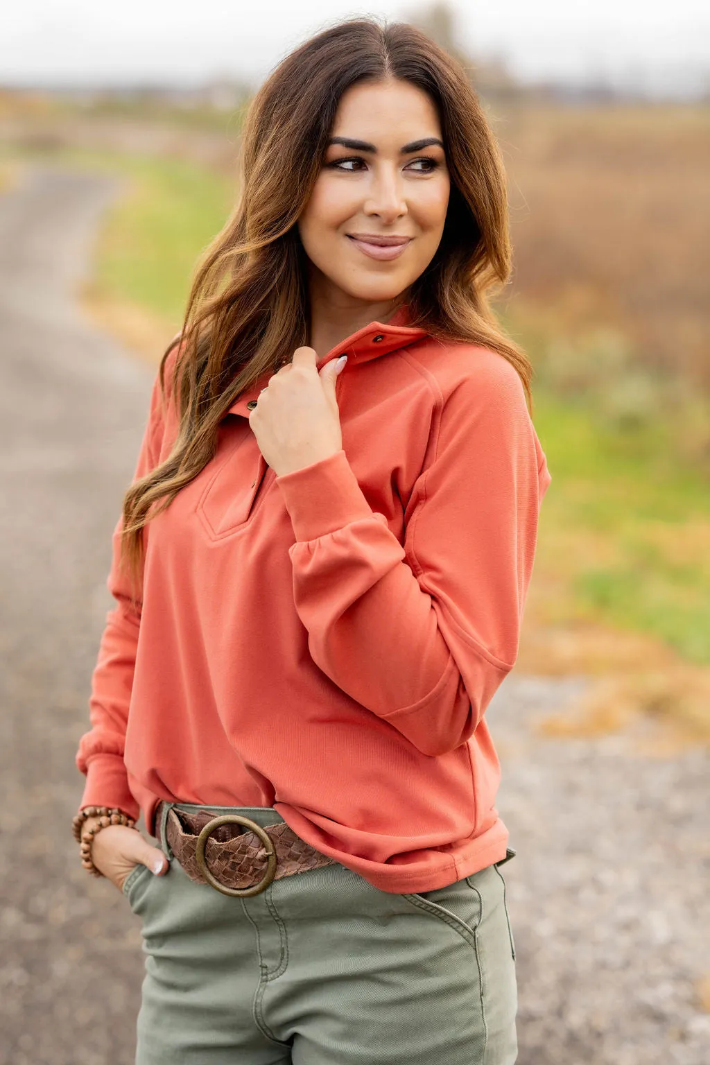 Rib Accented Button Pullover
