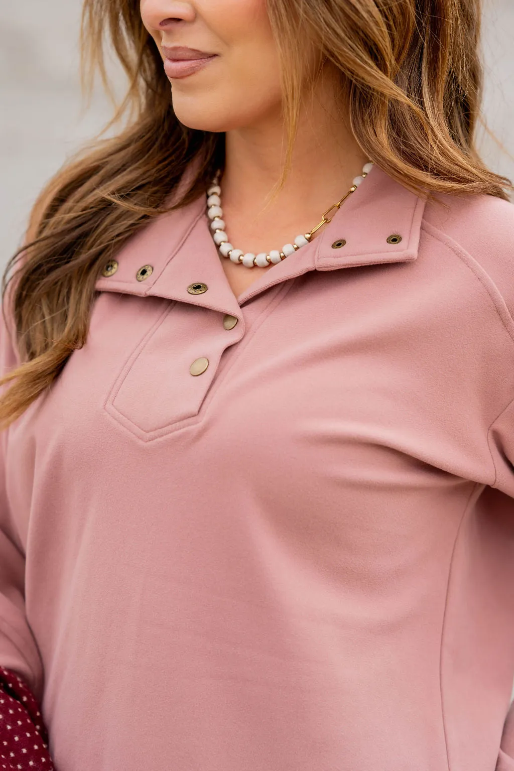 Rib Accented Button Pullover