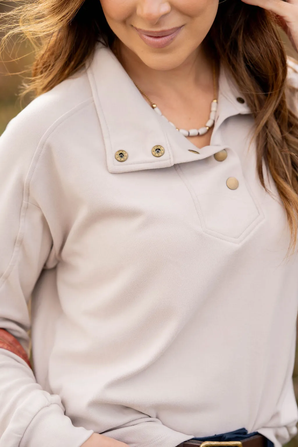 Rib Accented Button Pullover