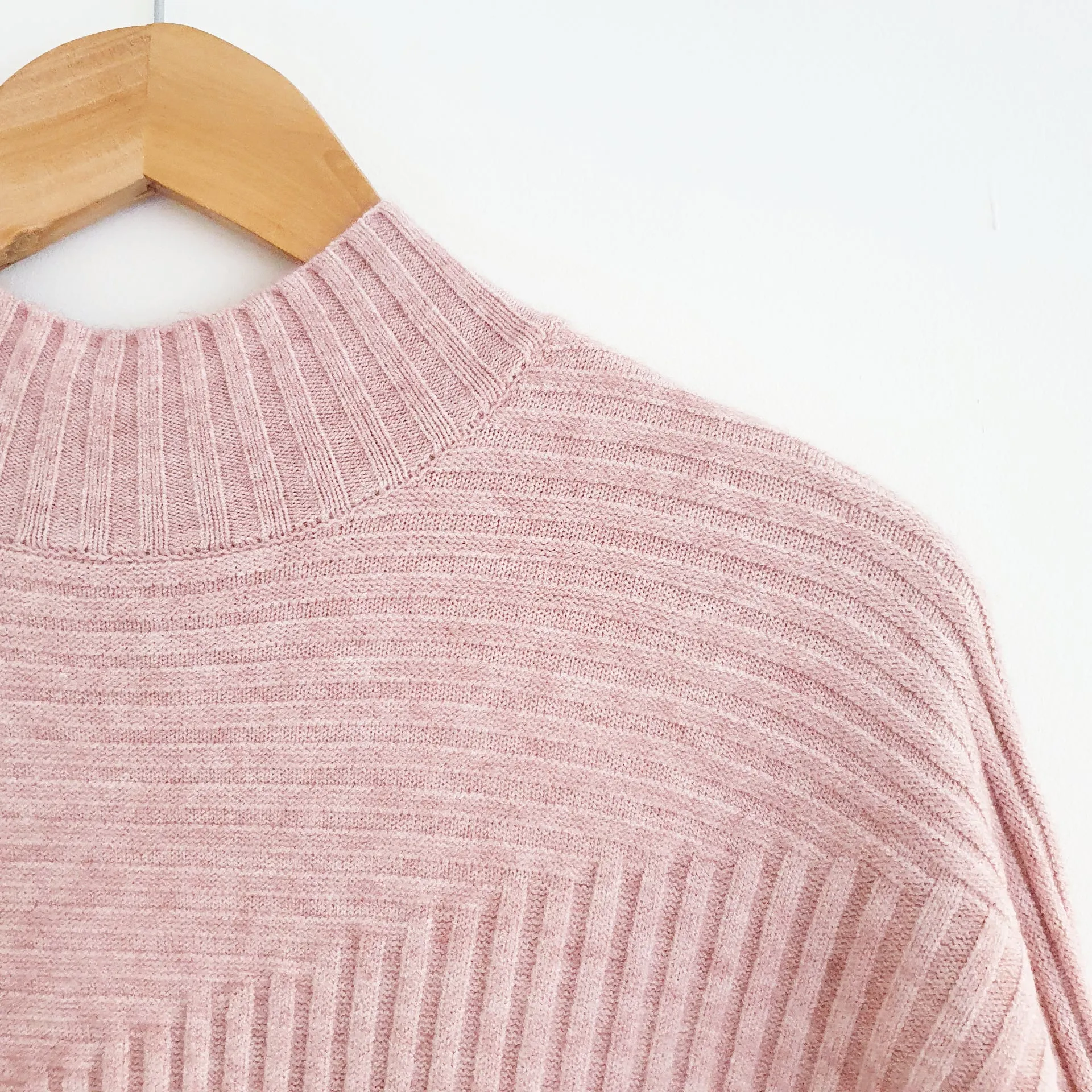Ribbed Funnel Neck Jumper in Pink