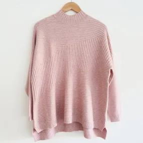 Ribbed Funnel Neck Jumper in Pink