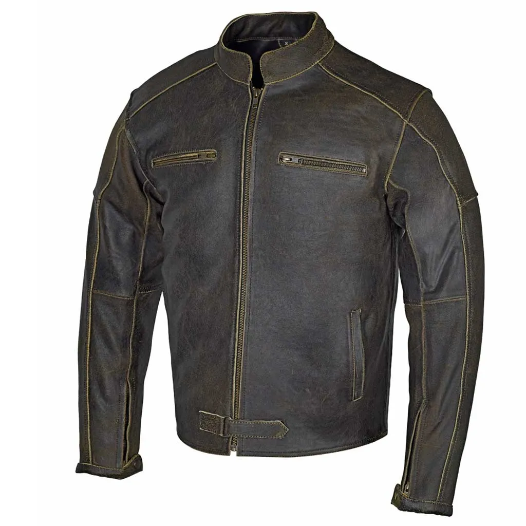 RIDERACT® Leather Motorcycle Jacket Vintage Distress
