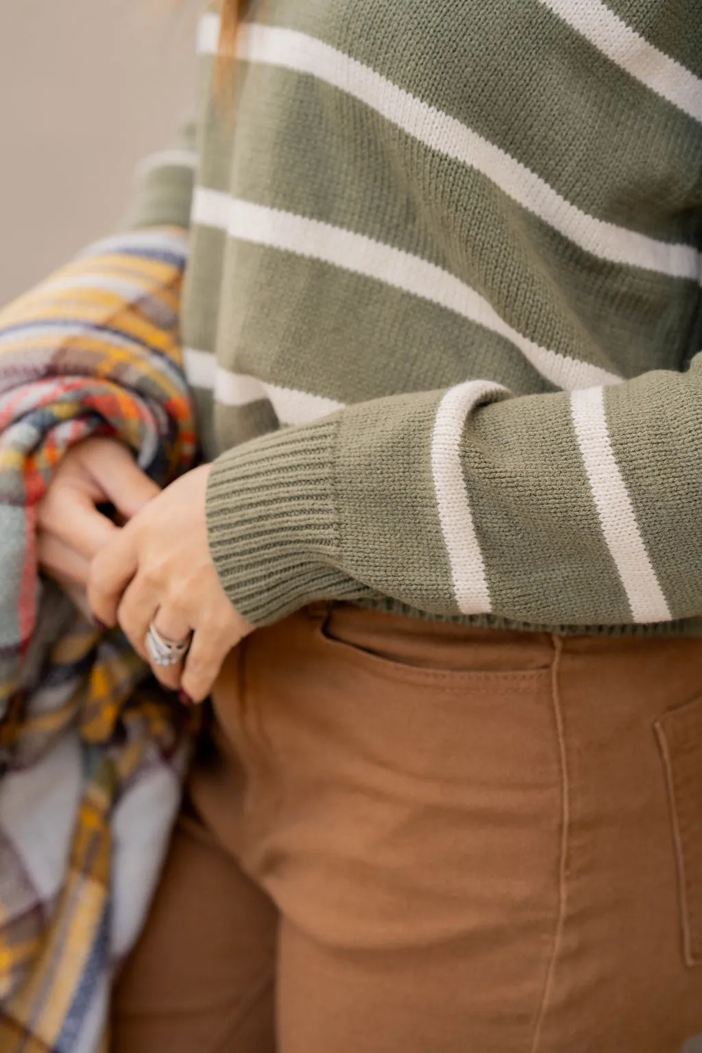 Scalloped Trim Striped Sweater