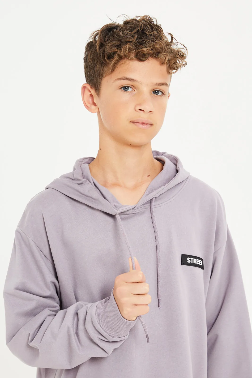 Senior Boys Lilac Oversize Hooded Sweatshirt