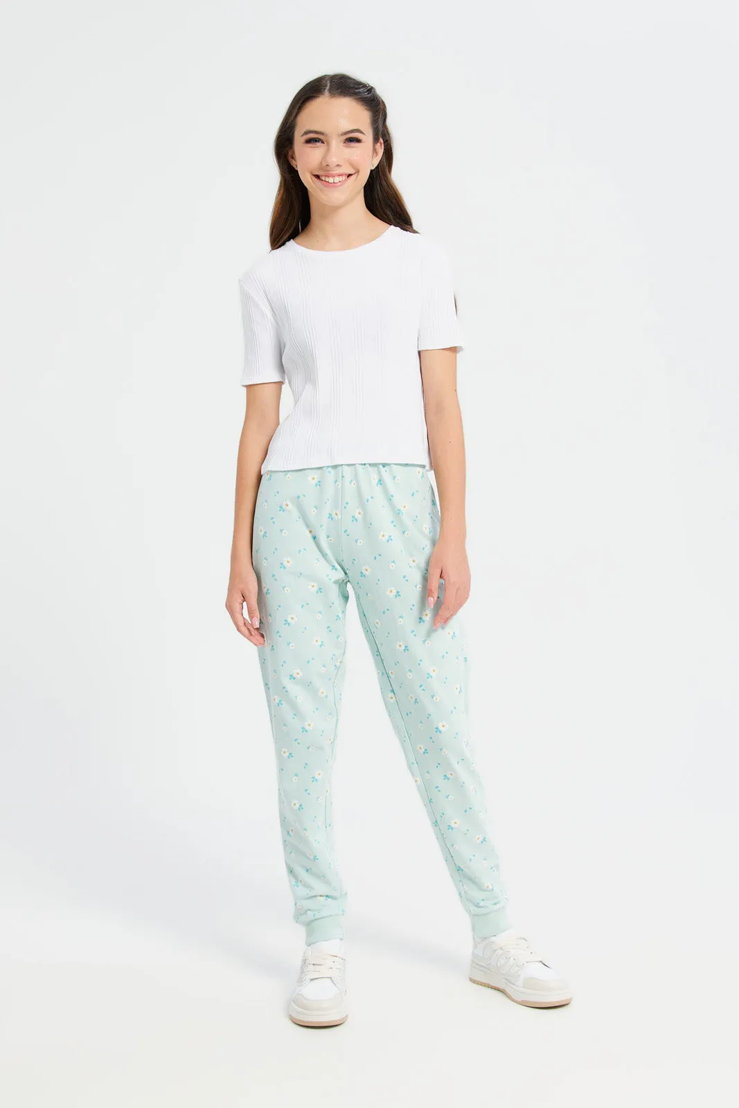 Senior Girls Blue Printed Track Pants