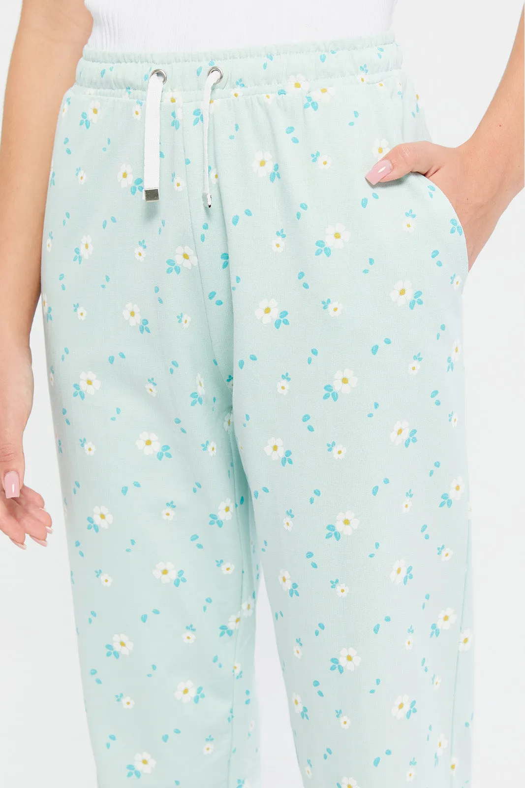 Senior Girls Blue Printed Track Pants