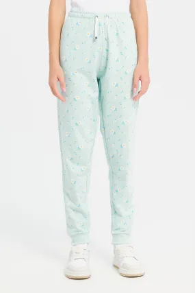 Senior Girls Blue Printed Track Pants