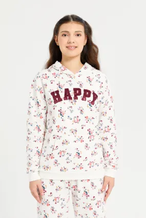 Senior Girls Cream Ditsy Print Hooded Sweatshirt
