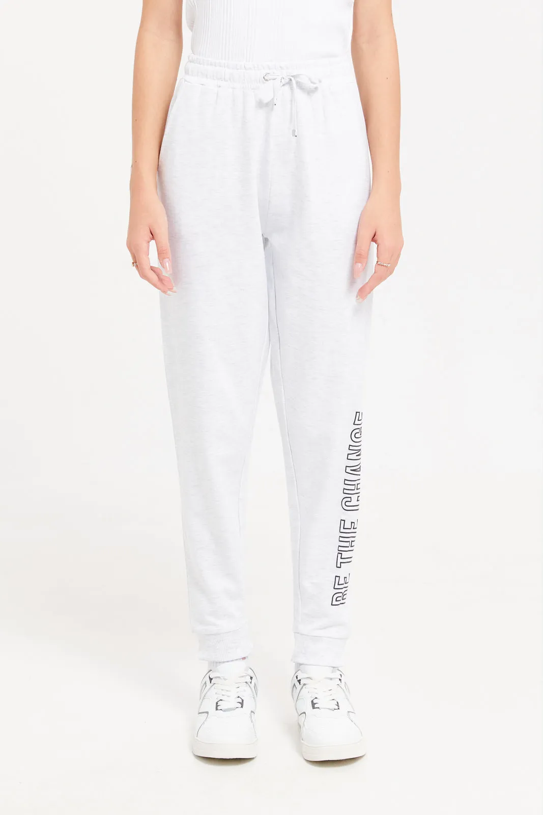 Senior Girls Ecru Printed Track Pants